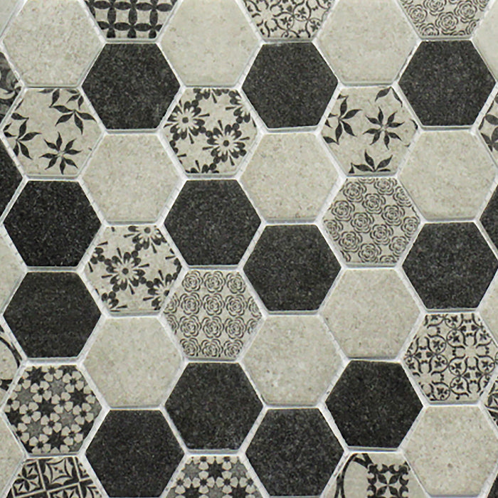 Glasstone Grey Design Hexagon Mosaic 300x300