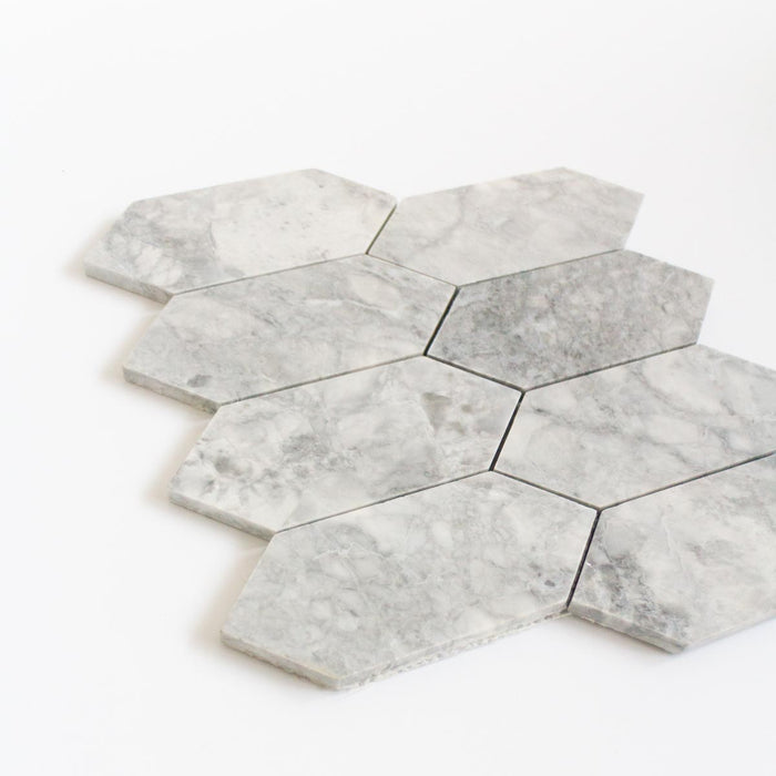 Stoneage Elongated Hexagon Calacutta Grey Polished Mosaic 286x273