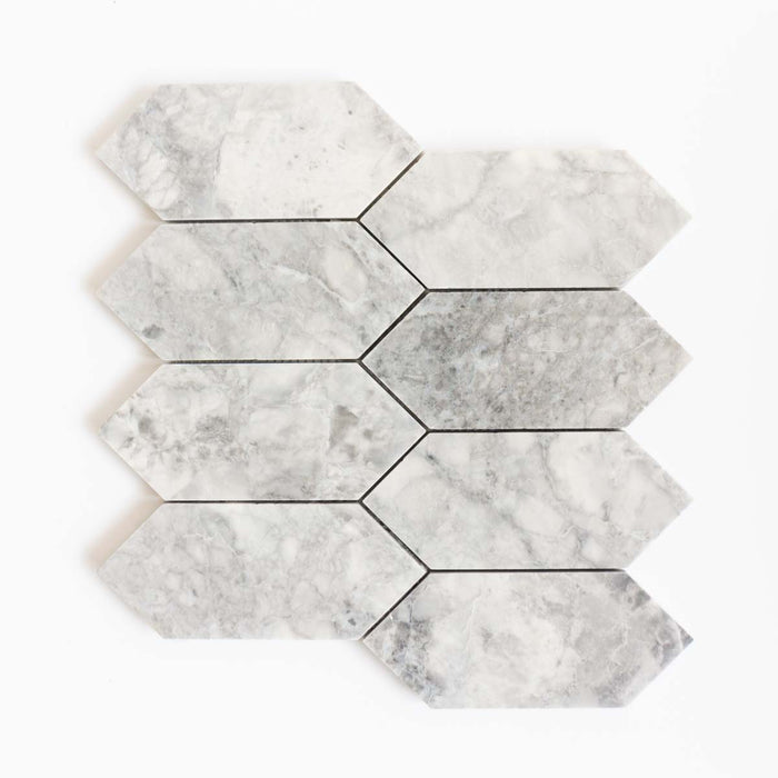 Stoneage Elongated Hexagon Calacutta Grey Polished Mosaic 286x273