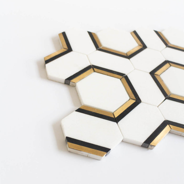 Stoneage Hexagon (75mm) Brass/Marble Mix Mosaic