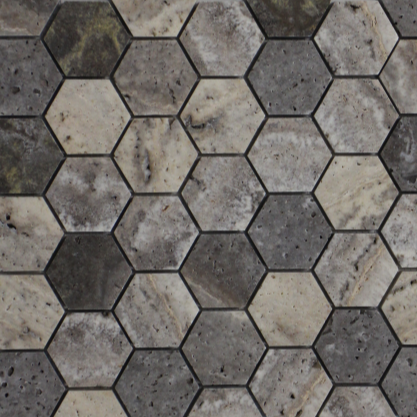 Hexagon (48mm) Silver Travertine Honed Mosaic 298x302